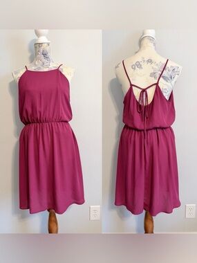 Lush Magenta Sleeveless Tie Back Dress Size Large | Flowy Chiffon Mini Dress